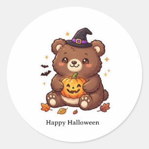 Adesivo Redondo Urso de Halloween Ilustração assustadora de outono