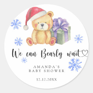 Adesivo Redondo Urso de inverno Baby Shower