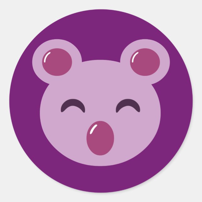 Adesivo Redondo Urso de Koala, Roxo, Cujo Púrpura (Frente)