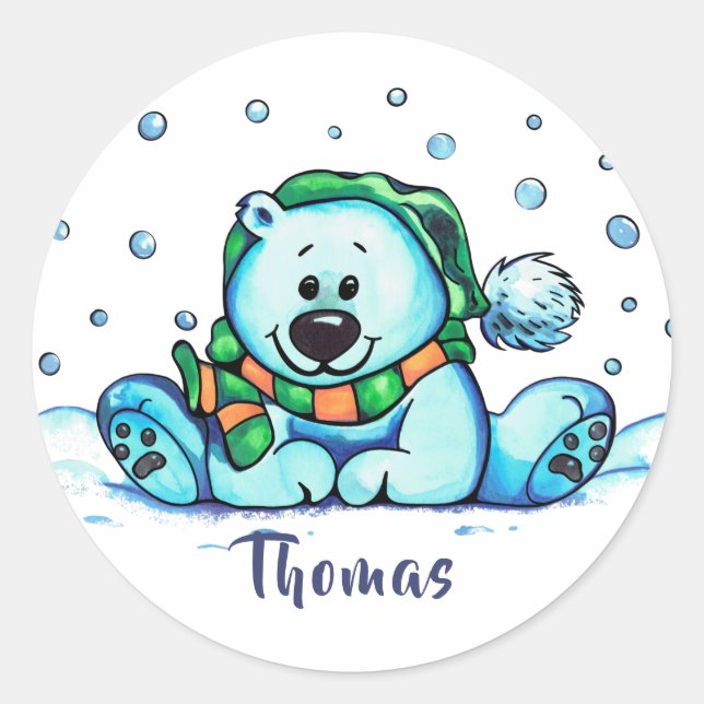 Adesivo Redondo Urso de Natal (Frente)