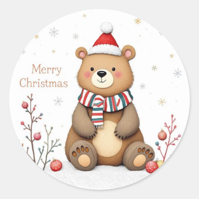 Adesivo Redondo Urso de Natal (Frente)