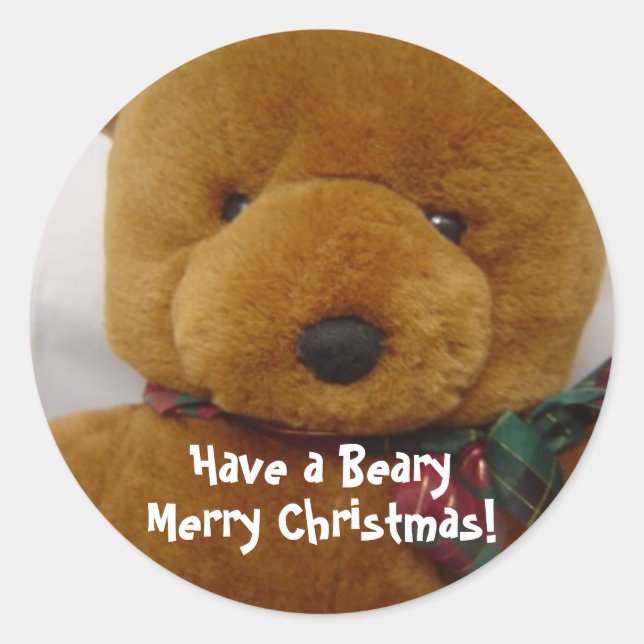 Adesivo Redondo Urso de Natal (Frente)