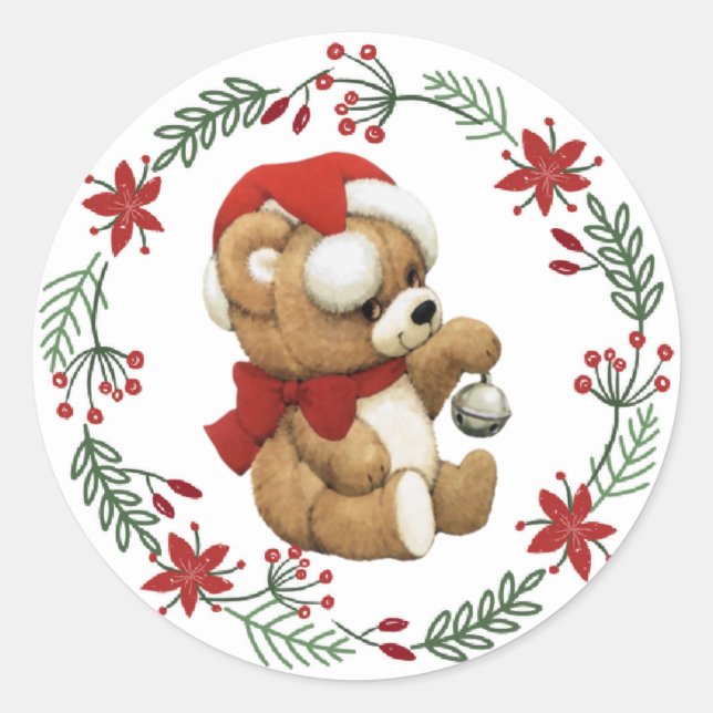 Adesivo Redondo Urso de Natal com Vinheta (Frente)