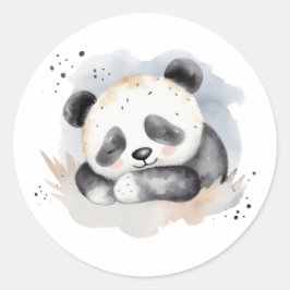 Adesivo Redondo Urso de Panda Bebê, Aquarela Dormindo