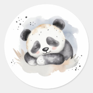 Adesivo Redondo Urso de Panda Bebê, Aquarela Dormindo