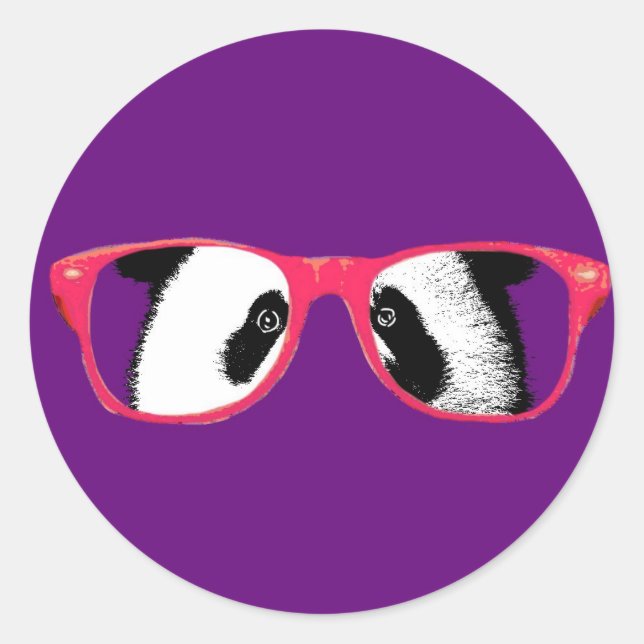 Adesivo Redondo Urso de Panda Bonito em Óculos Engraçado Tendência (Frente)