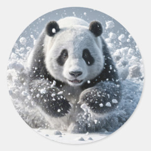 Adesivo Redondo Urso De Panda Correndo Na Neve