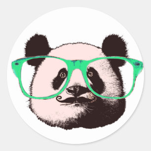 Adesivo Redondo Urso de Panda Steampunk em óculos com bigode
