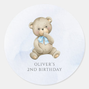 Adesivo Redondo Urso de pelúcia aniversário menino qualquer idade 