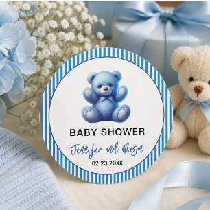 Adesivo Redondo Urso de pelúcia azul fofo Chá de Bebê Vintage Meni
