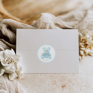 Adesivo Redondo Urso de pelúcia azul fofo Obrigado