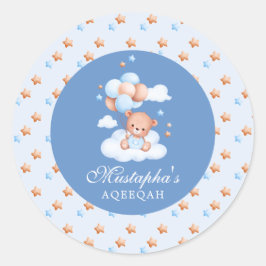 Adesivo Redondo Urso de pelúcia azul Islâmico Aqeeqah Bebê Menino