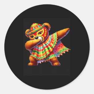 Adesivo Redondo Urso de pelúcia Dabbing Lucha Libre Cinco De Mayo