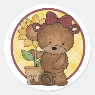 Adesivo Redondo Urso de pelúcia de jardinagem v4