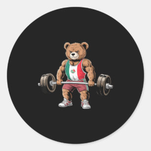 Adesivo Redondo Urso de pelúcia engraçado com a bandeira mexicana