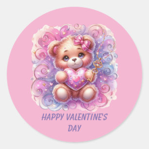 Adesivo Redondo Urso de pelúcia fofo de feliz dia dos namorados
