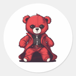 Adesivo Redondo Urso de pelúcia fofo menino vermelho