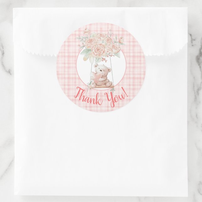 Adesivo Redondo Urso de Pelúcia Fofo Obrigado (Bolsa)
