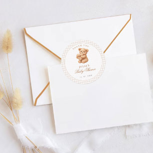 Adesivo Redondo Urso de pelúcia ginga marrom Neutro Bebe Chá de fr