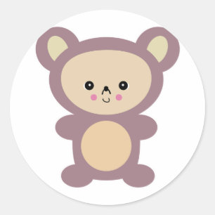 Adesivo Redondo urso de pelúcia mauve kawaii