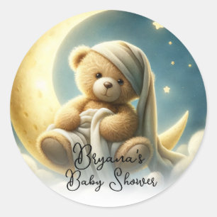 Adesivo Redondo Urso de Pelúcia na Lua Luz Estrelas Chás de Bebê