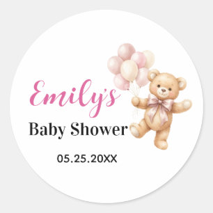 Adesivo Redondo Urso de pelúcia personalizado menina Baby Shower