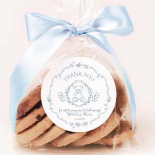 Adesivo Redondo Urso de pelúcia Toile Vintage chá de bebê Obrigado