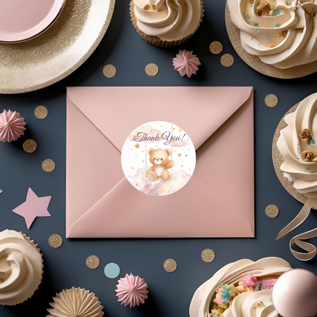 Adesivo Redondo Urso De Teddy Adorável - Obrigado, Sticker (Criador carregado)