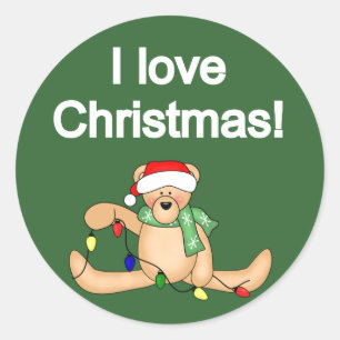 Adesivo Redondo Urso de Teddy Adoro Camisetas de Natal e presentes