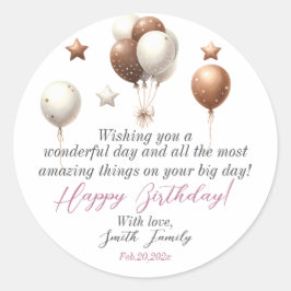 Adesivo Redondo Urso de Teddy Bonito com Balões e Presentes