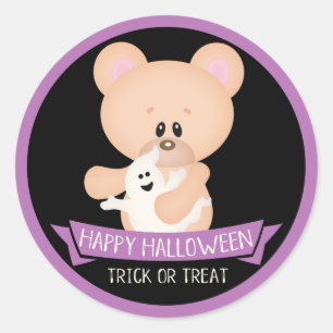 Adesivo Redondo Urso de Teddy Bonito com Fantasma - Halloween