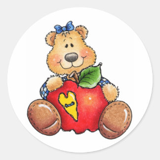 Adesivo Redondo Urso de Teddy com Apple