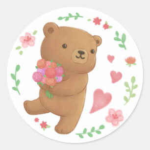 Adesivo Redondo Urso de Teddy com Flores