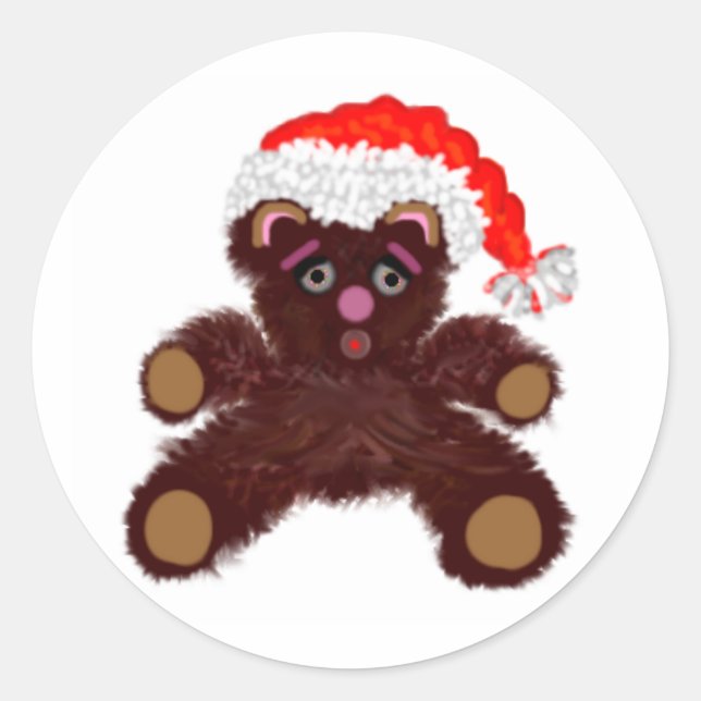 Adesivo Redondo Urso De Teddy Com Papai Noel (Frente)
