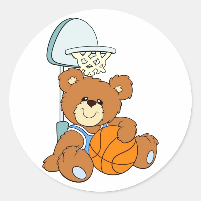 Adesivo Redondo Urso de Teddy de Basquete (Frente)
