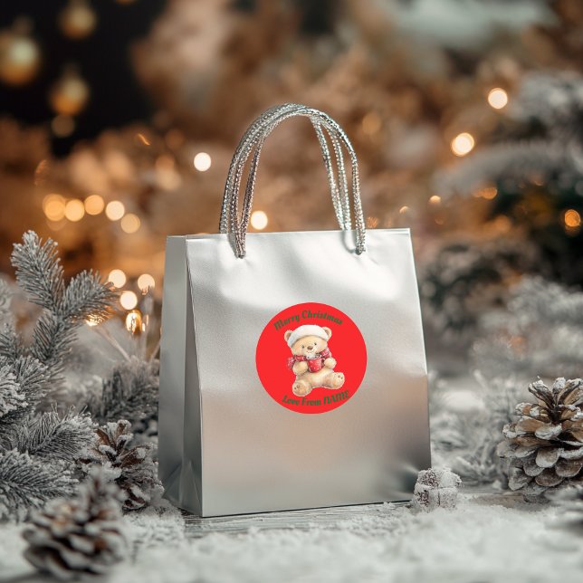 Adesivo Redondo Urso de Teddy de Natal (Criador carregado)