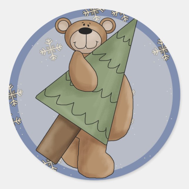 Adesivo Redondo Urso de Teddy de Natal (Frente)