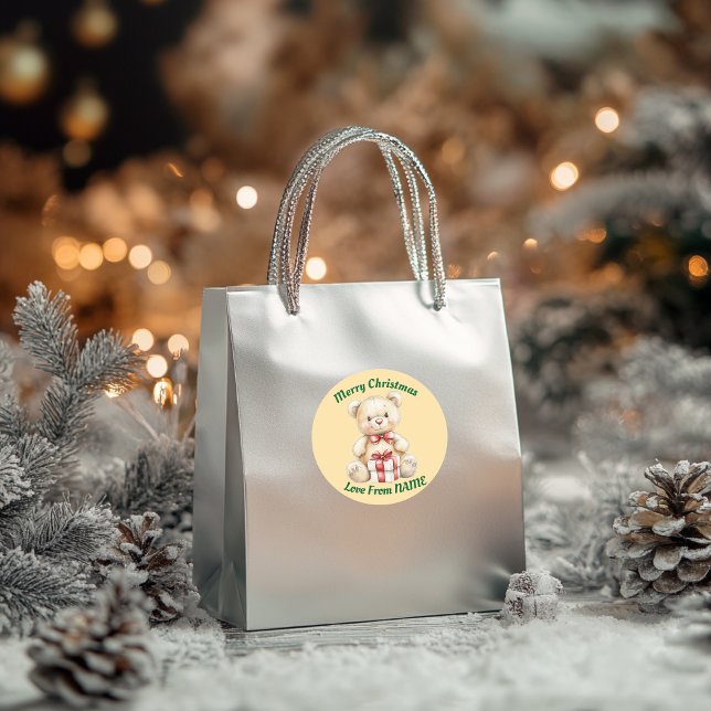 Adesivo Redondo Urso de Teddy de Natal amável (Criador carregado)