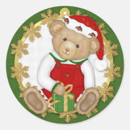 Adesivo Redondo Urso de Teddy de Natal - Menino