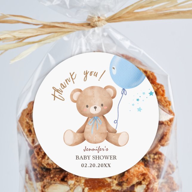 Adesivo Redondo Urso de Teddy do Balão Azul | CHÁ DE FRALDAS (Criador carregado)