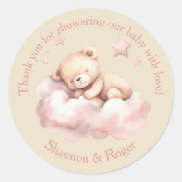 Adesivo Redondo Urso de Teddy Dormindo em Favores de Chá de Nuvem