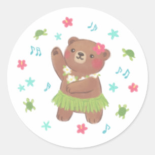 Adesivo Redondo Urso de Teddy na Ilustração do Havaí