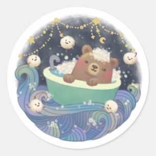 Adesivo Redondo Urso de Teddy no Barco de Banheira com Monstros Fl