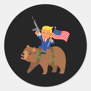Adesivo Redondo Urso de Trump Arma Merica Eleição Donald Republica