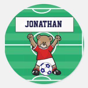 Adesivo Redondo Urso de ursinho bonito personalizado do futebol