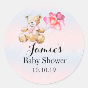Adesivo Redondo Urso de ursinho cor-de-rosa - chá de fraldas do