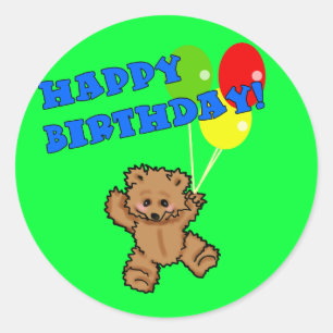 Adesivo Redondo Urso de ursinho do feliz aniversario com balões