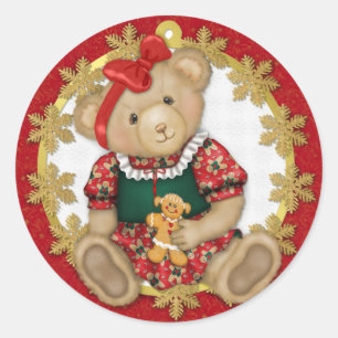 Adesivo Redondo Urso de ursinho do Natal - menina