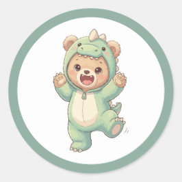Adesivo Redondo Urso Dinossauro Fofo Kawaii Teddy com Fantasia de