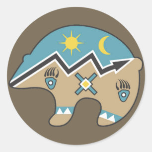 Adesivo Redondo Urso do nativo americano, azul, marrom